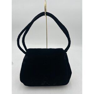 Vintage Black Velvet Evening Handbag Dual Handles Gold Clasp 1950's